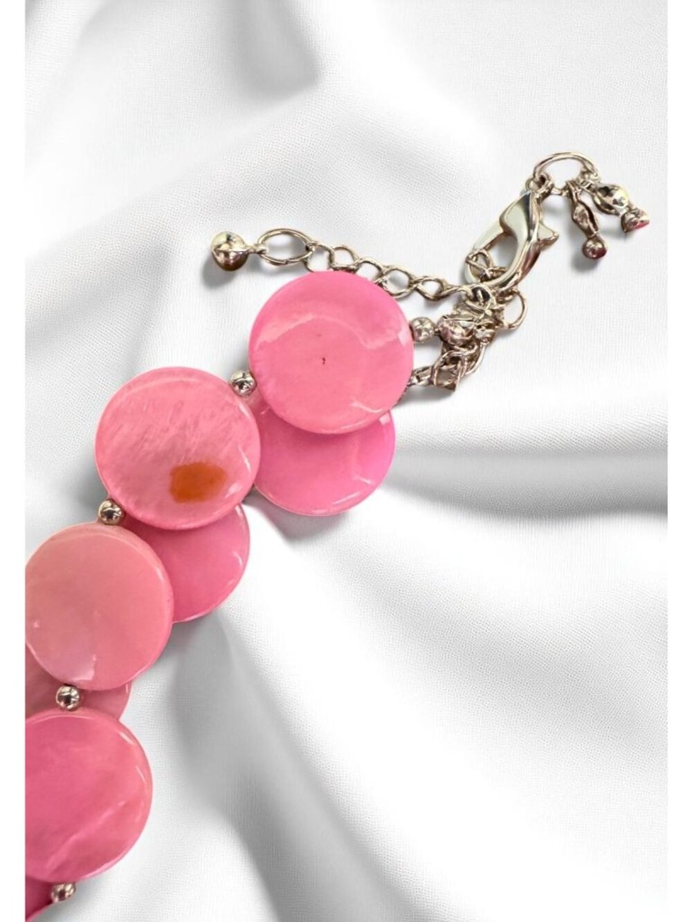 Pink & Black Shell Disc Beaded Statement Necklace With Adjustable Lobster Clasp - Picture 5 of 10